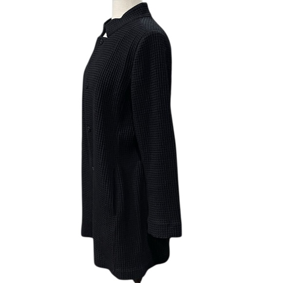 Eileen Fisher Stand Collar Waffle Knit Jacket SZ M Black Longer Length - Picture 4 of 8